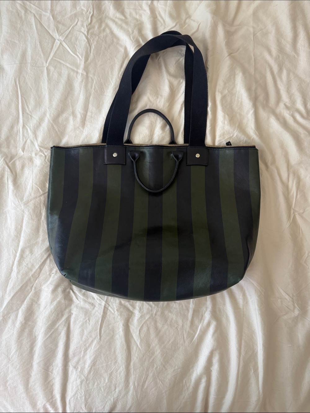 Clare V. Le Zip Sac Tote Green and Black stripe